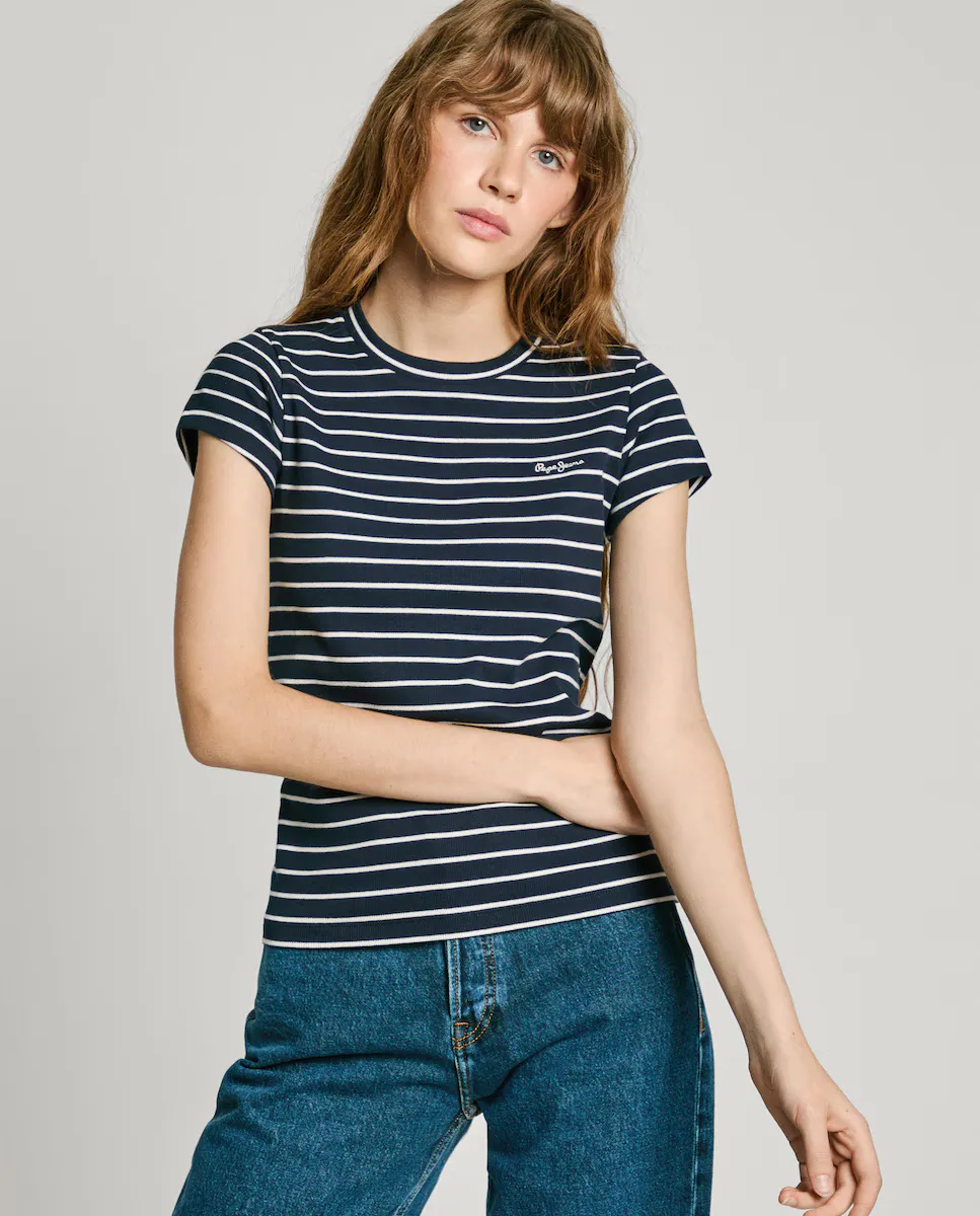 

Женская полосатая рубашка с рубчиком Pepe Jeans, темно-синий