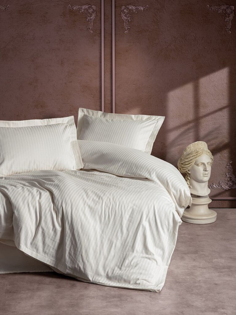

L'Essentiel Linge de Maison, Stripe - Ecru, сатиновый комплект пододеяльников (DE), экрю, 100 % хлопковый сатин, 135 x 200 см