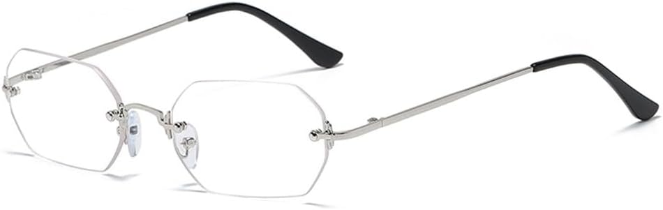 

Прямоугольные солнцезащитные очки без оправы для мужчин, восьмиугольные очки в маленькой металлической оправе для женщин, без оправы, защита от ультрафиолета UV400 WNCKSQ, Silver With Clear