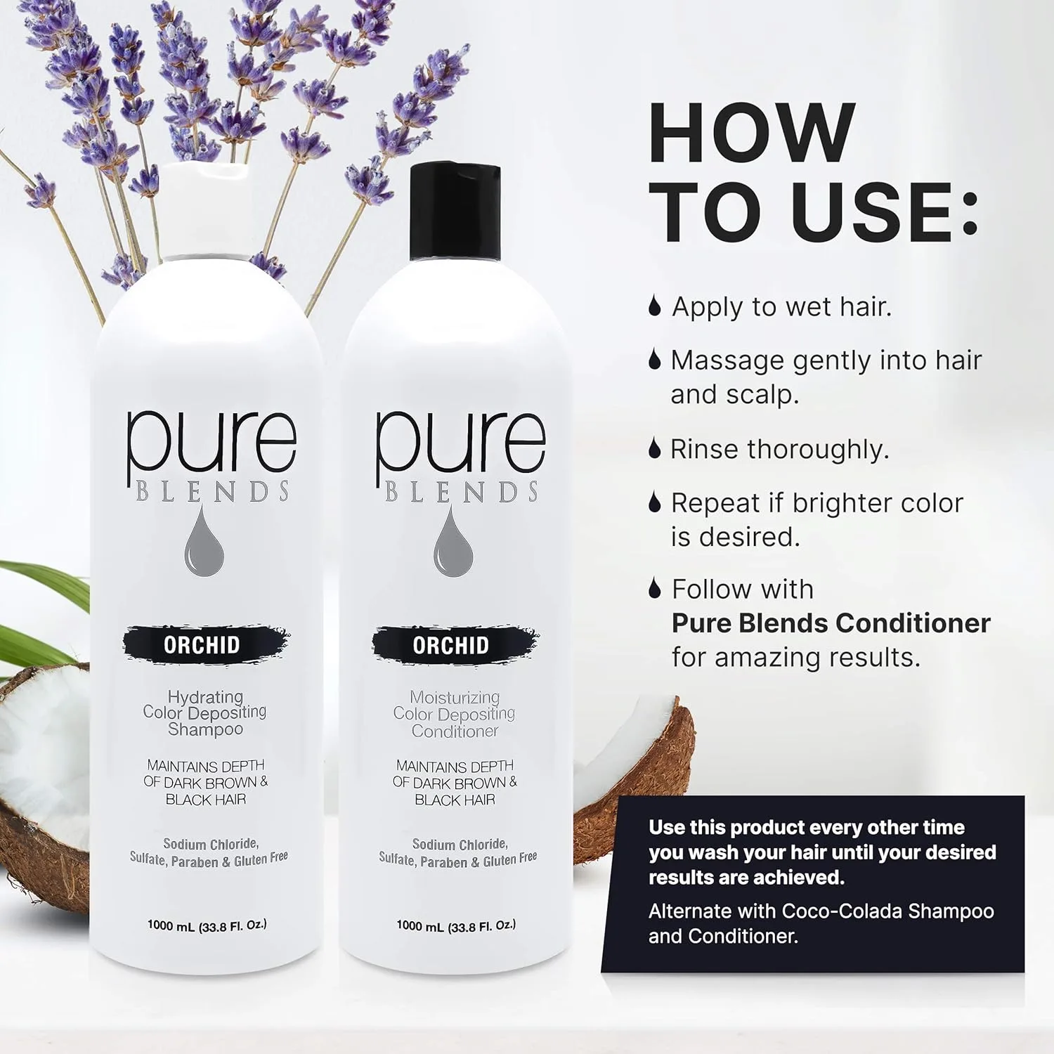 Pure Blends Orchid Color Depositing Shampoo & Conditioner 33.8 Oz (1 л) для осветления и тонирования выцветших волос, предотвращает вымывание цвета и продлевает стойкость окрашивания — фото 4