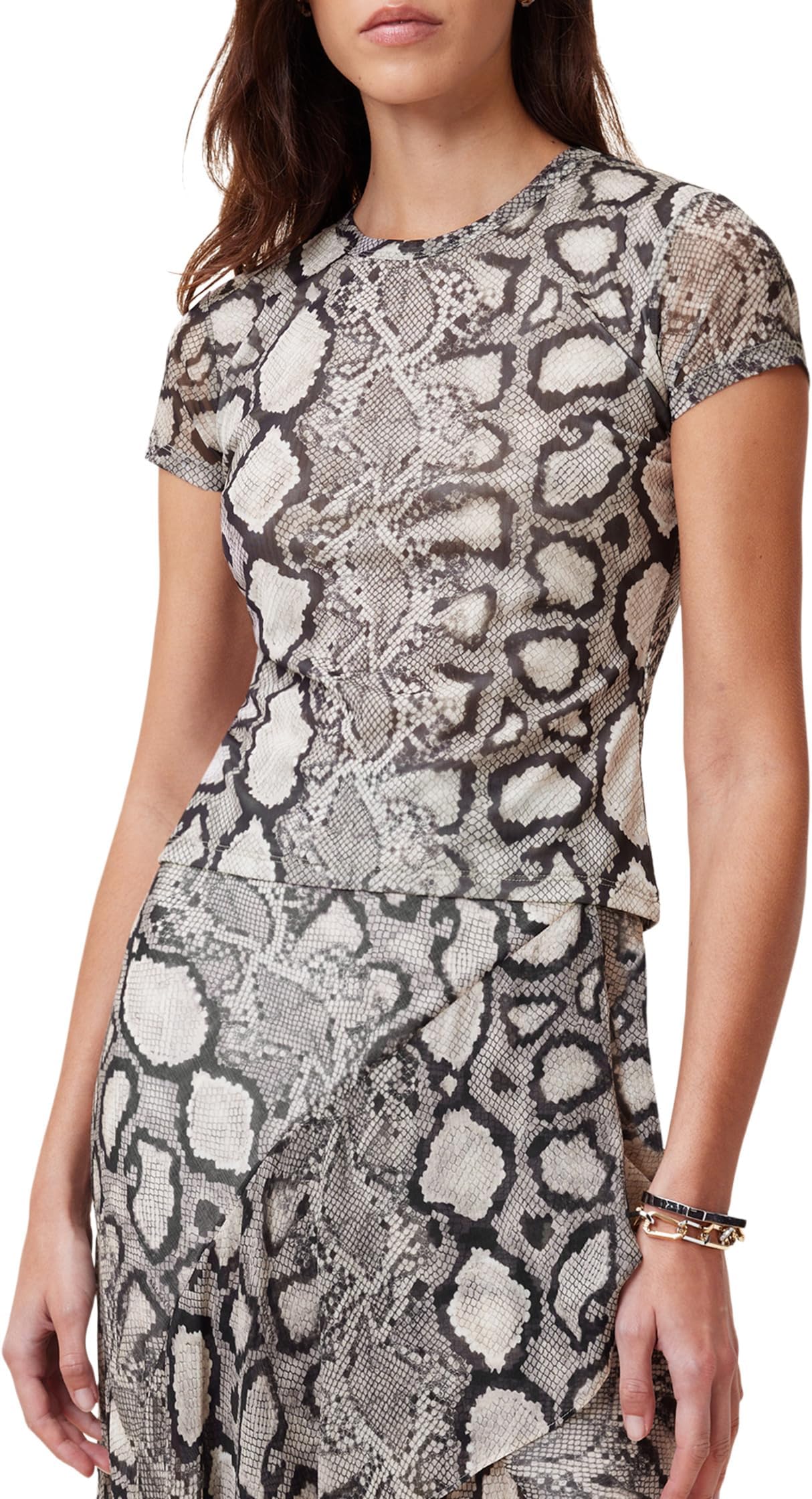 

Футболка AllSaints Ellie Mesh Tee, цвет Flow Ecru White
