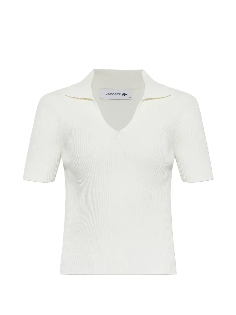 Трикотажная футболка Lacoste с V-образным вырезом и вязкой в рубчик, бежевый