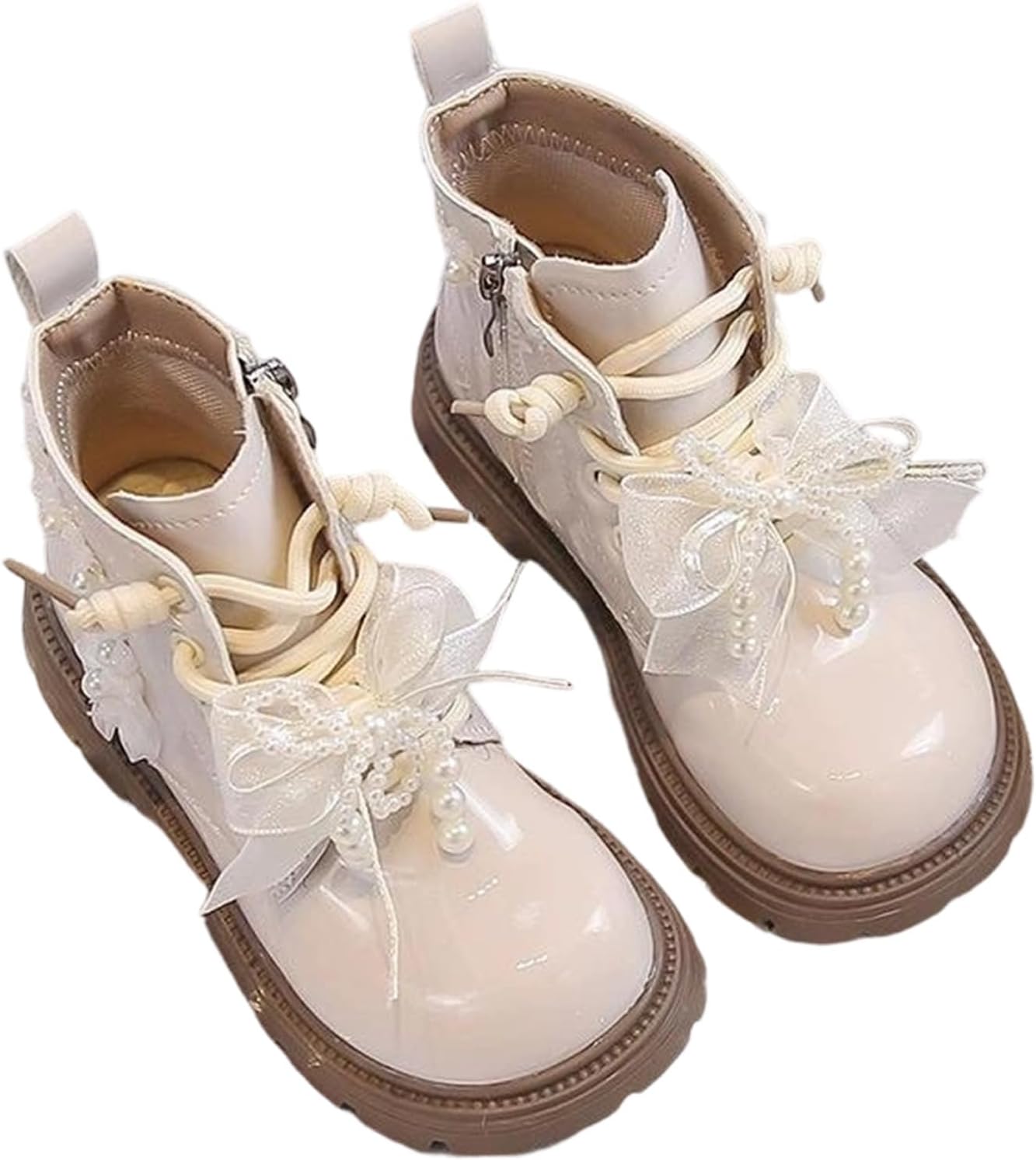 

Детские зимние ботинки для девочек до середины икры, вязаные, с флисовой подкладкой, высокие до колена, с боковой молнией, модные панк-башмачки из кожи, для детей 3-12 лет Generic, 04-Beige