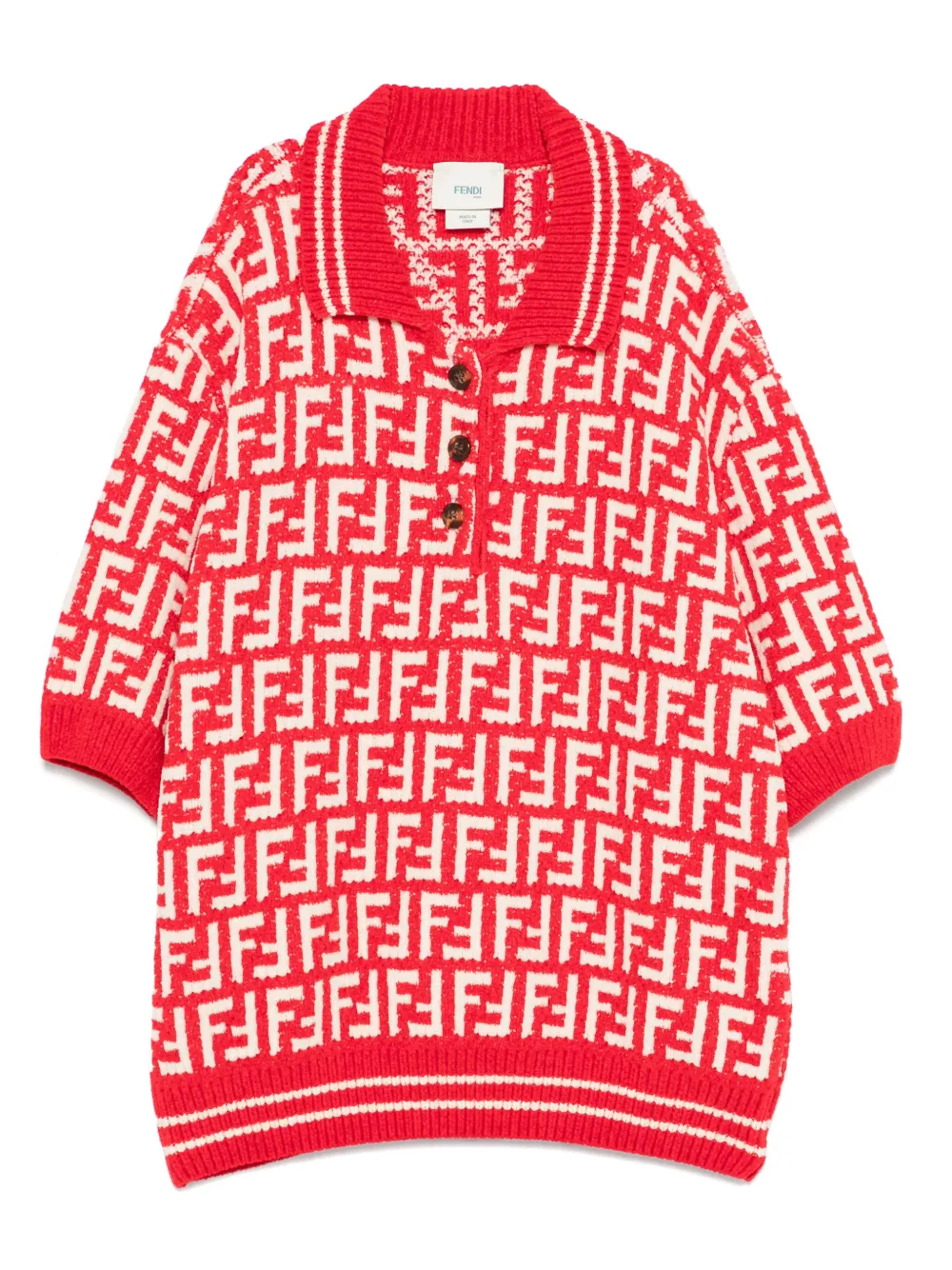 

Жаккардовая рубашка поло с логотипом FF FENDI KIDS, красный