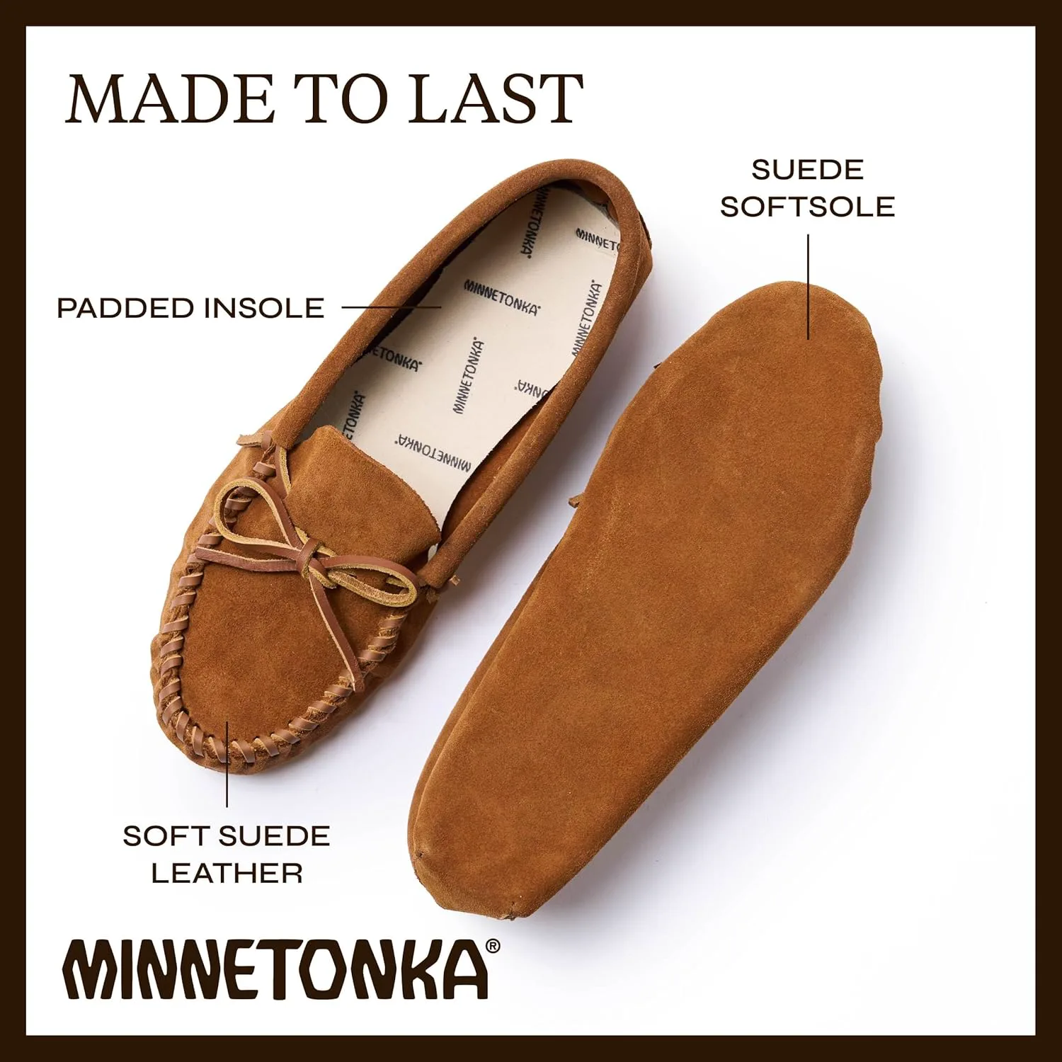 Мокасины Minnetonka для мужчин из мягкой кожи с кожаной подошвой и шнуровкой — фото 4