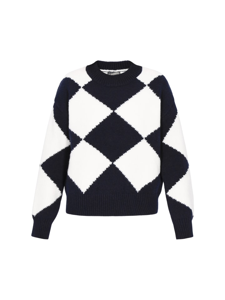 

Женский свитер темно-синего цвета с оттенком белого DreiMaster Maritim