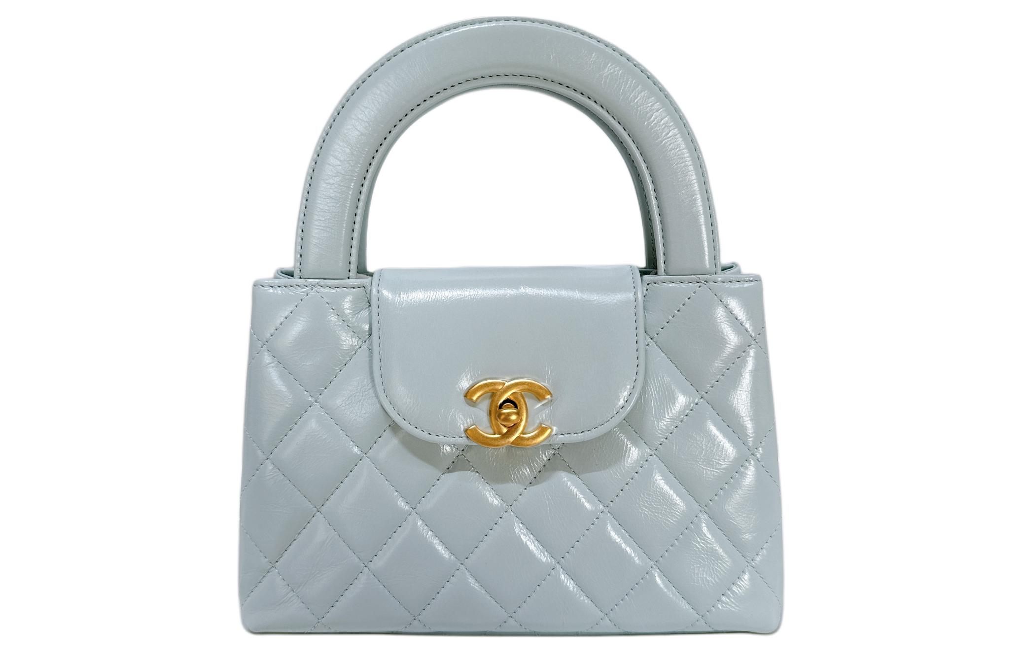 

CHANEL Мини-сумка через плечо из коровьей кожи с золотистой фурнитурой, женская, светло-голубая