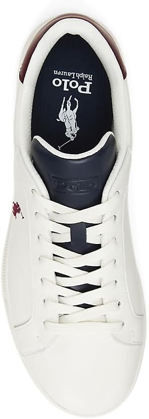 Polo Ralph Lauren мужские кожаные кроссовки Heritage Court II, White/Navy/Wine — фото 3