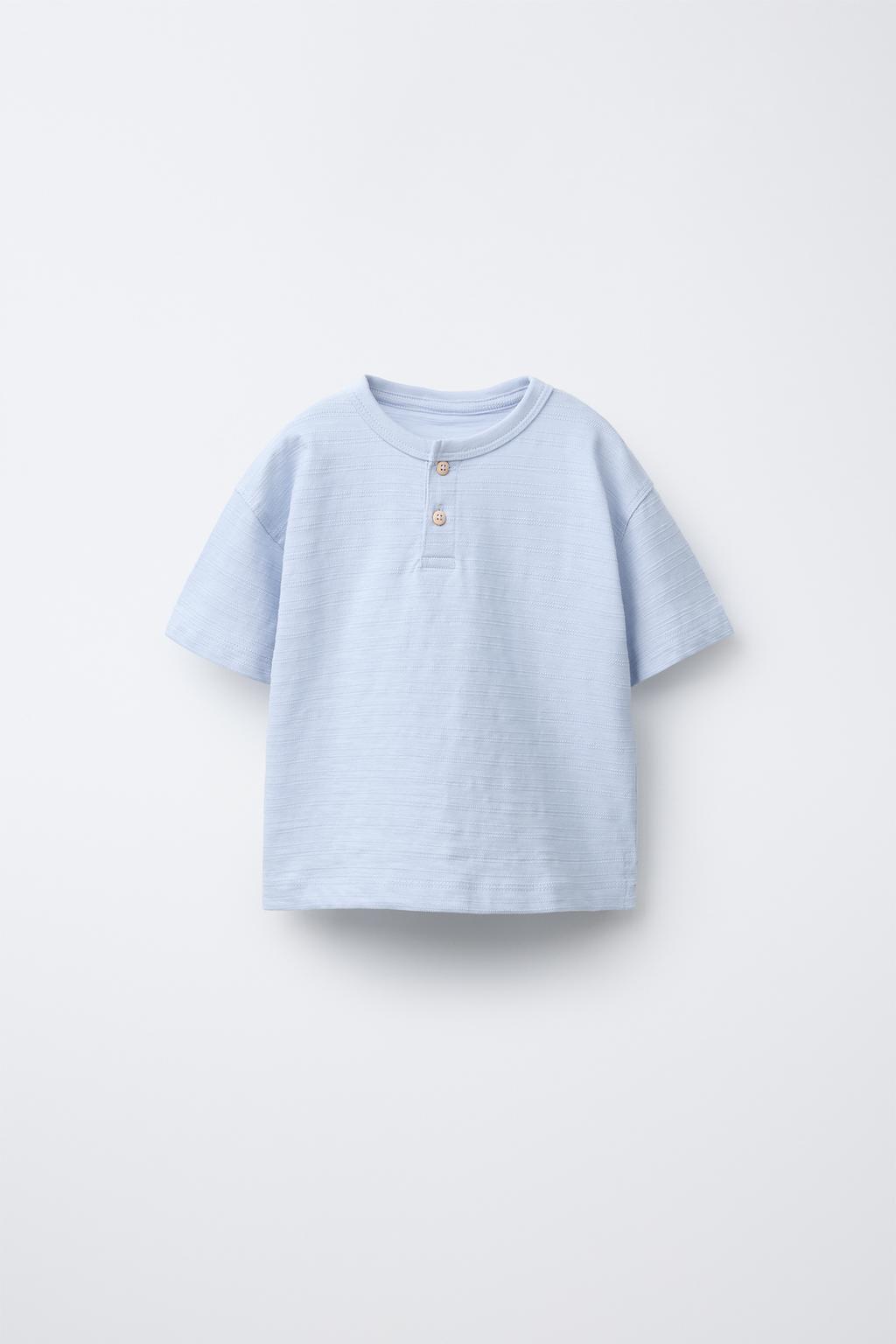 

Простая футболка henley ZARA, небесно-синий
