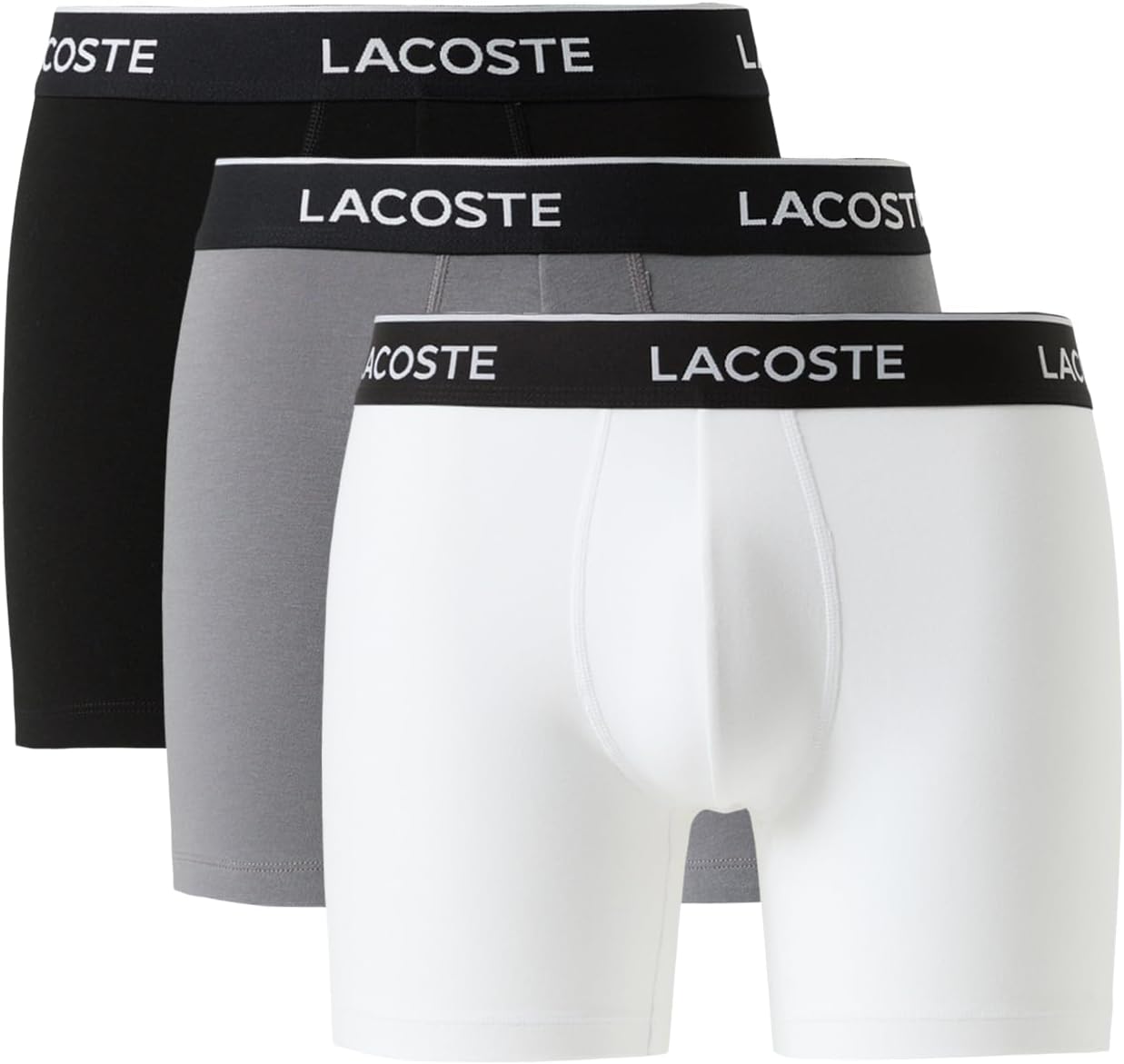 

Lacoste мужские хлопковые боксеры Stretch Essentials, 3 шт (Amazon Exclusives), Black/White/Lead Grey