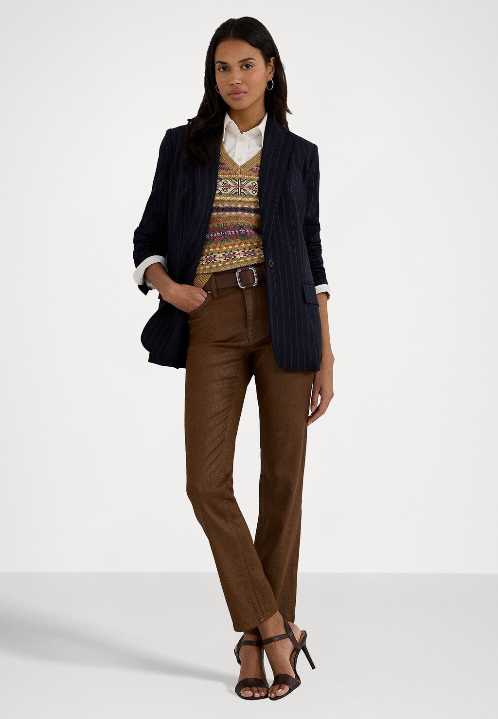 

Блейзер STRIPED WOOL BLEND CREPE BLAZER Ralph Lauren, синий