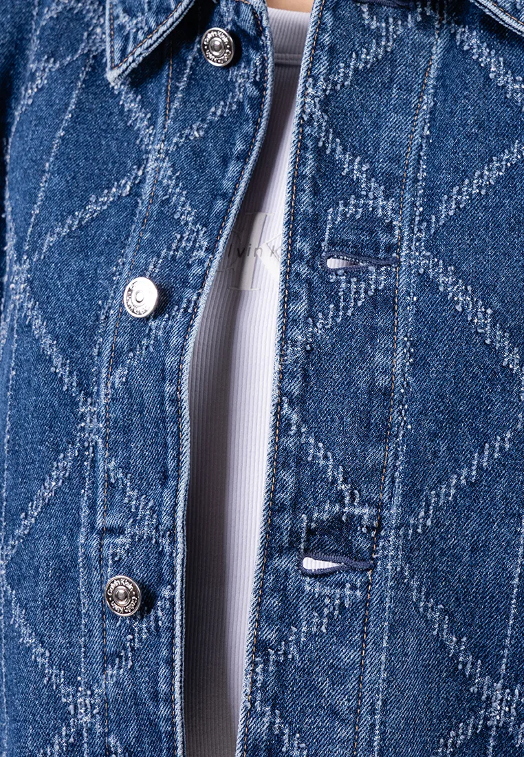 Джинсовая куртка, с логотипом, Calvin Klein Jeans, синий — фото 3