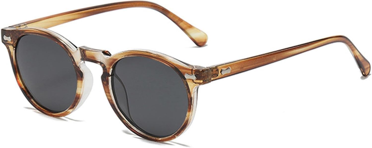 

Ретро круглые солнцезащитные очки для женщин, модные, с заклепками, защита от УФ-излучения UV400, для мужчин, панк, темно-зеленые солнцезащитные очки VVTWSSW, Tea Stripe Grey