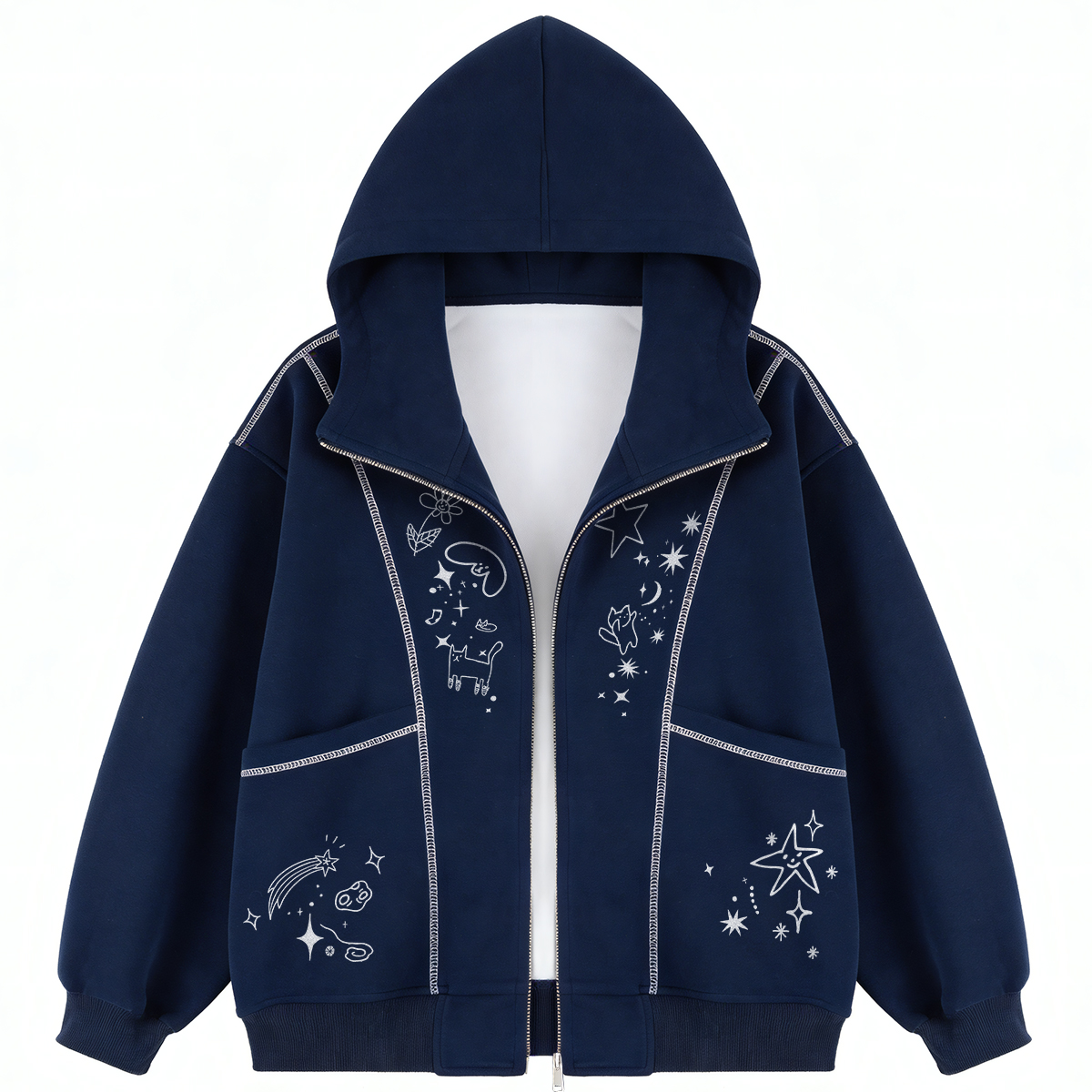 

Толстовка Unisex Hooded Thickened Cardigan HUANQIU, темно-синий fleece-lined