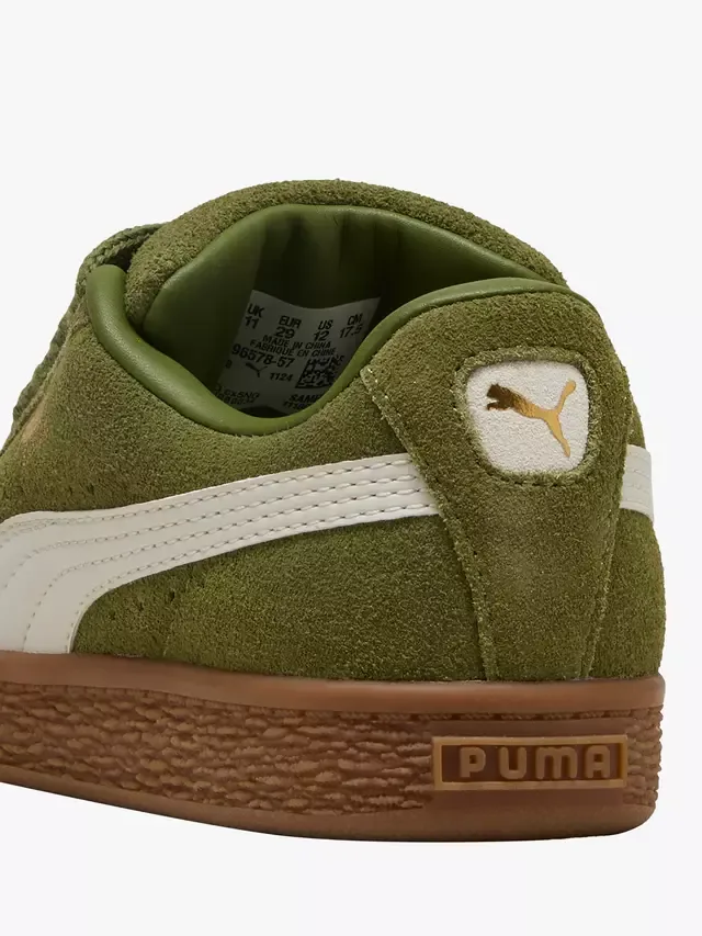 Детские замшевые кроссовки XL на шнуровке, оливково-зеленые PUMA — фото 3