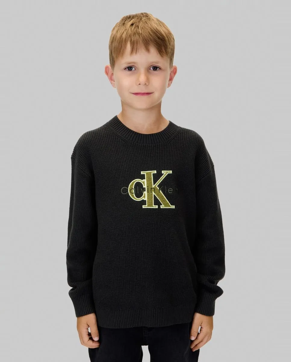 

Детский свитер с монограммой CK Calvin Klein, черный
