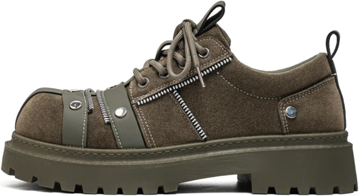 

Мужские винтажные панк-туфли оксфорды с массивной подошвой, металлическими заклепками и деталями на молнии, низкие замшевые повседневные туфли для улицы и повседневного выхода Kelibasi, зеленый