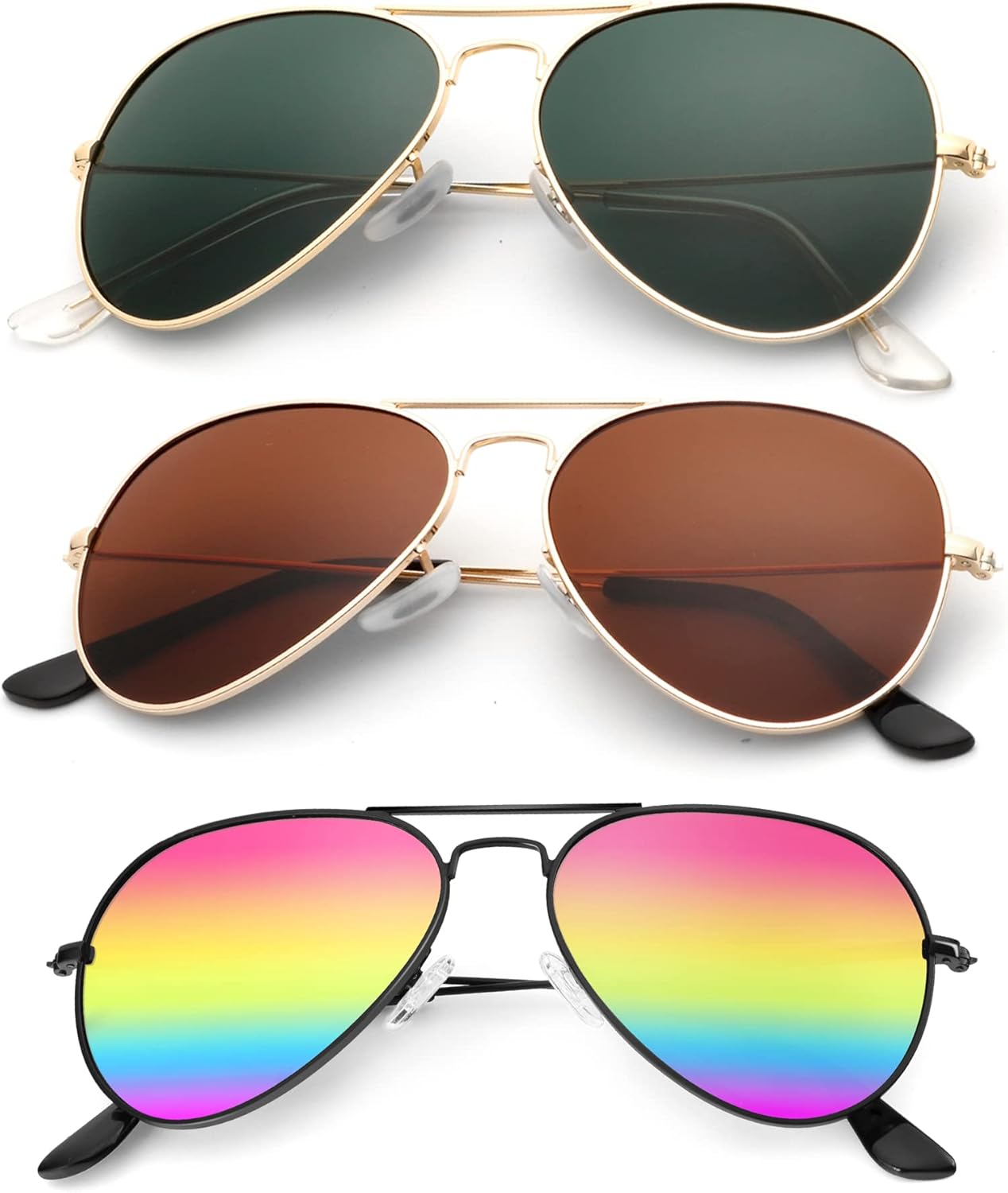 

Классические солнцезащитные очки-авиаторы KALIYADI для мужчин и женщин, очки для вождения, поляризованные линзы, блокирующие УФ-излучение, F (3 Pack) Blackish Green/Brown/Rainbow