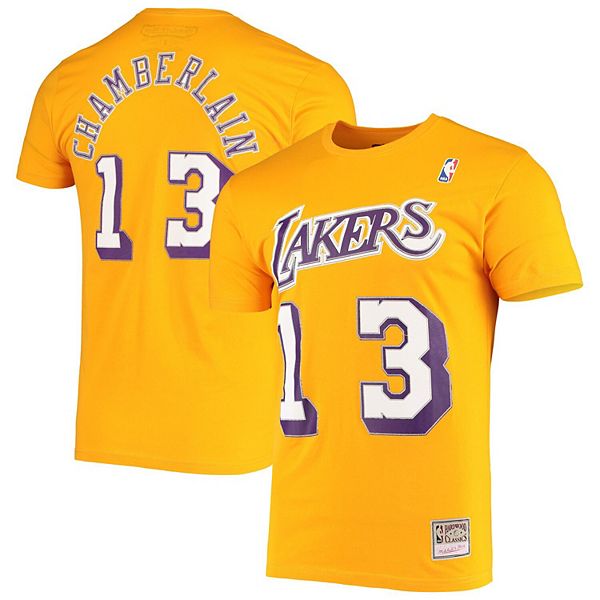 

Футболка мужская Wilt Chamberlain Gold Los Angeles Lakers Hardwood Classics с именем и номером Mitchell & Ness