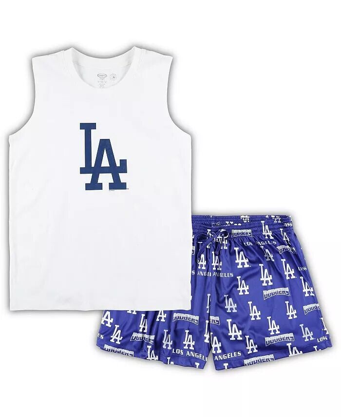 

Женский комплект для сна белого цвета Royal Los Angeles Dodgers больших размеров с майкой и шортами Concepts Sport