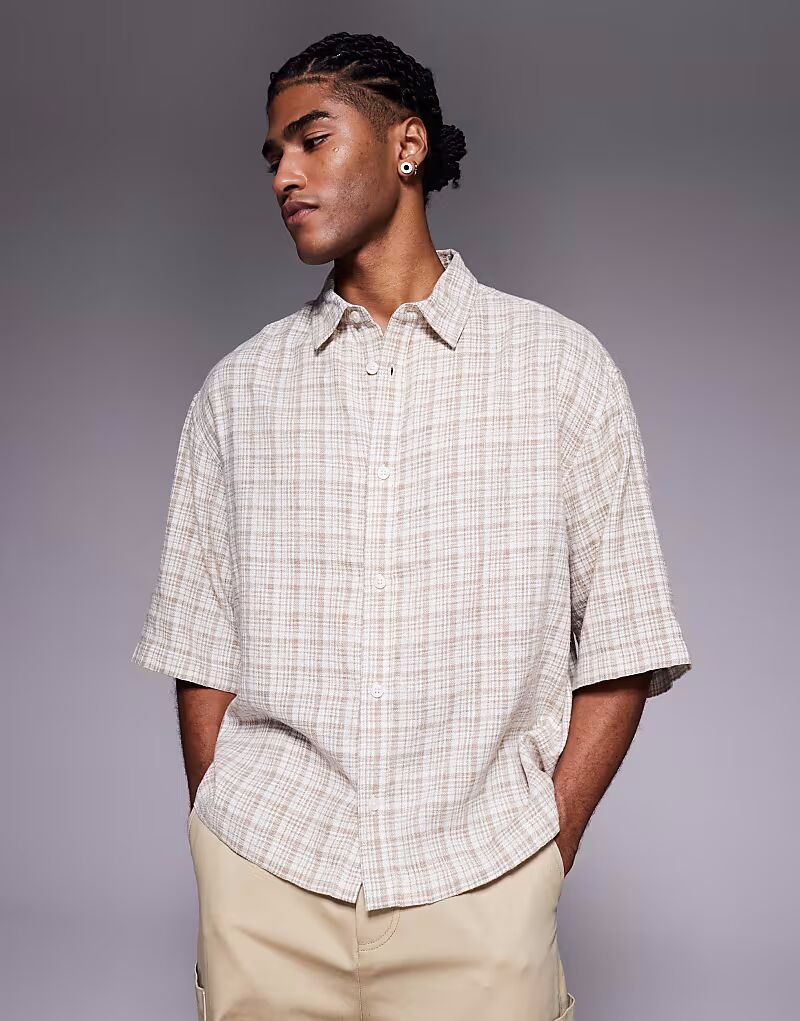 

Рубашка свободного кроя в нейтральную клетку Asos Design