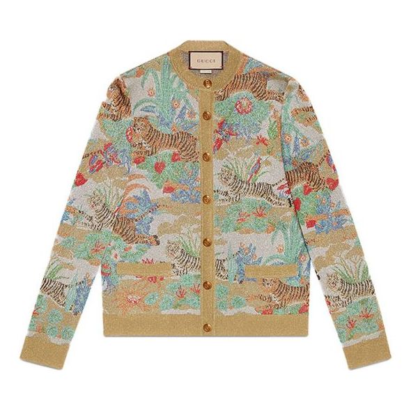 

Кардиган (WMNS) Gucci Tiger jacquard cardigan Gold Green' 686495-XKB8U-7257, золотой