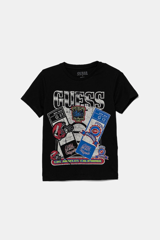 

Детская хлопковая футболка Guess, черный