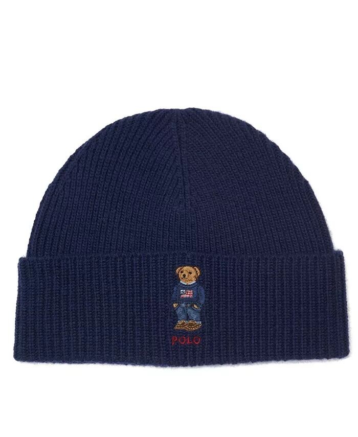 

Мужская однотонная шапка-бини с флагом и медведем Polo Ralph Lauren, синий