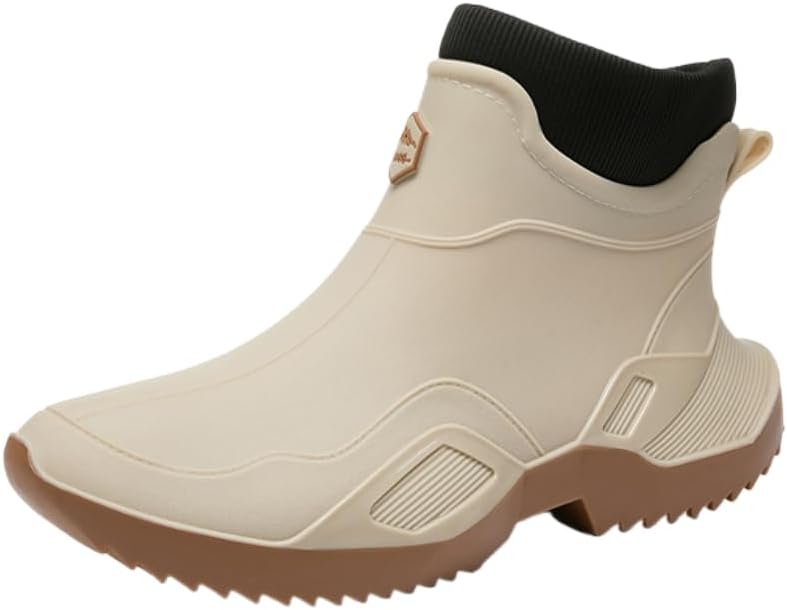 

Модные спортивные водонепроницаемые короткие дождевые ботинки HoaloX для мужчин для романтического кемпинга и восхождений в горы, Beige-add Cotton