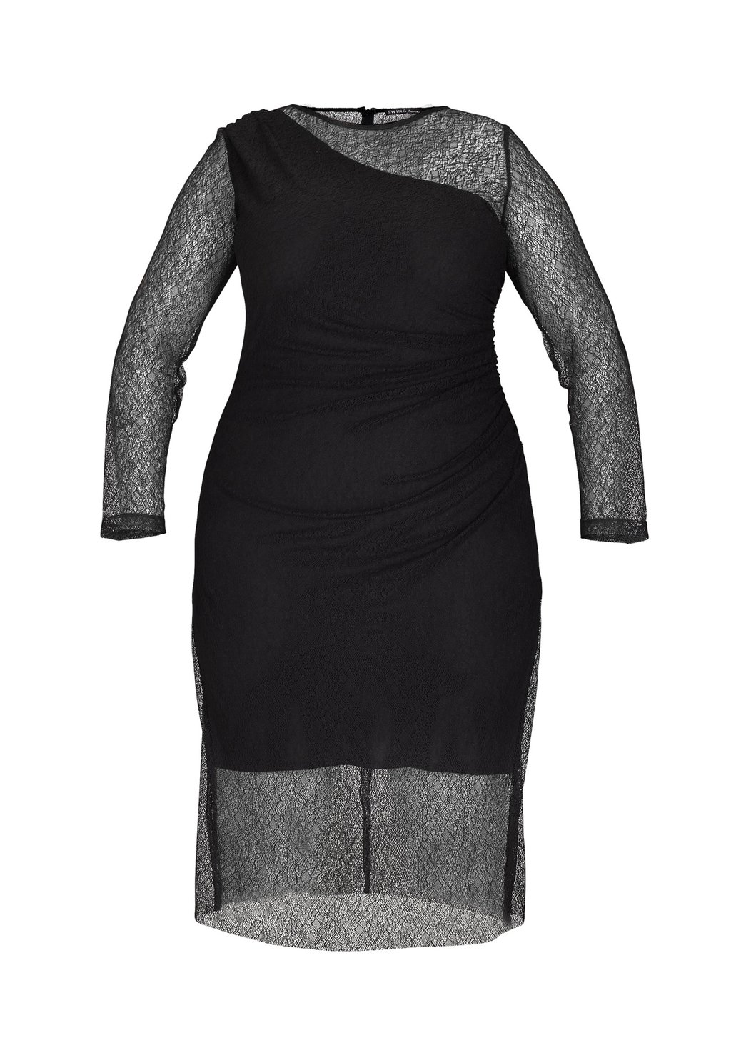 

Повседневное платье MIDI AUS FEINER MIT TRANSPARENZ UND SEITLICHER DRAPIERUNG Swing Curve, черный