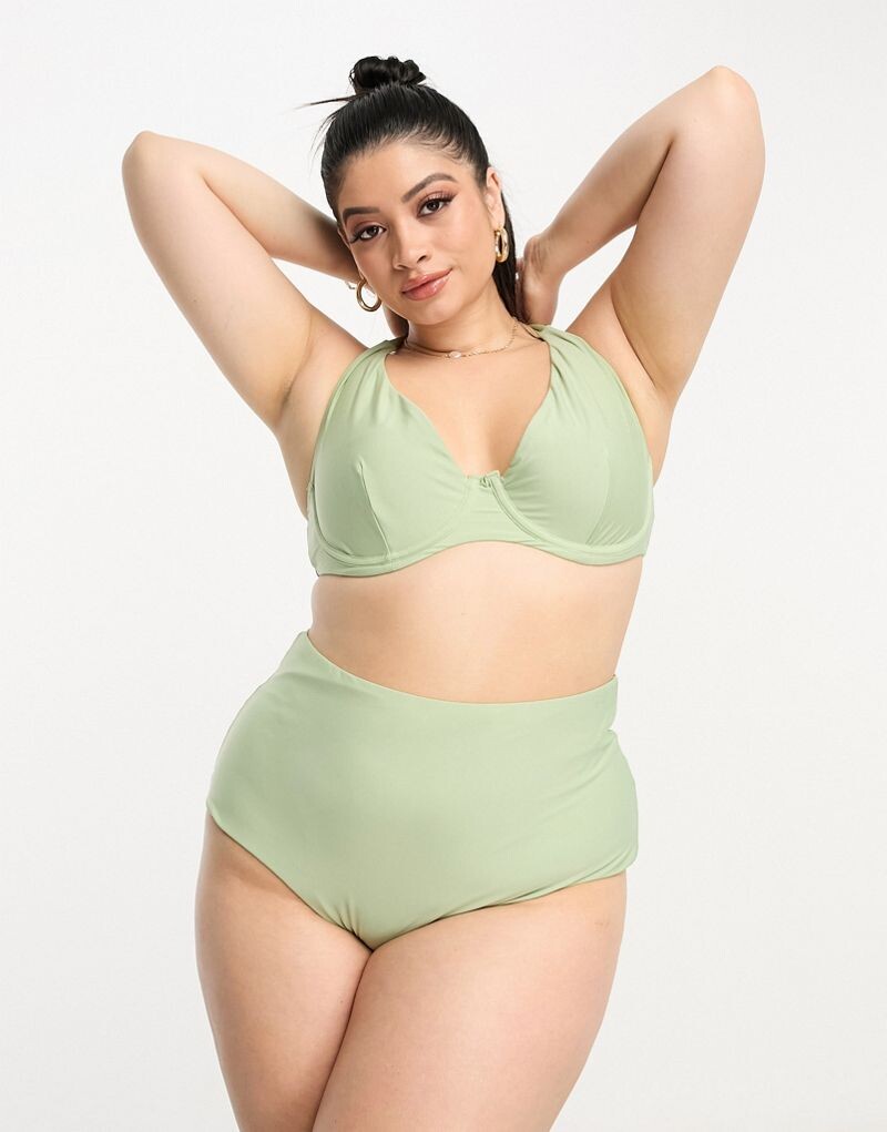 

Зеленые плавки бикини с высокой талией ASOS DESIGN Curve Mix and Match