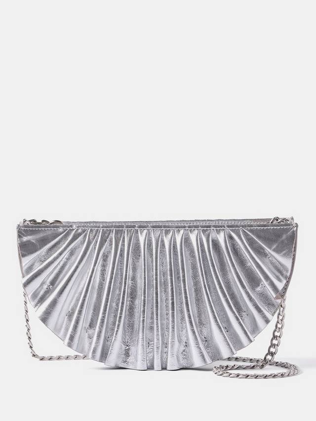 

Металлическая кожаная плиссированная клатч-сумка Mint Velvet, Silver