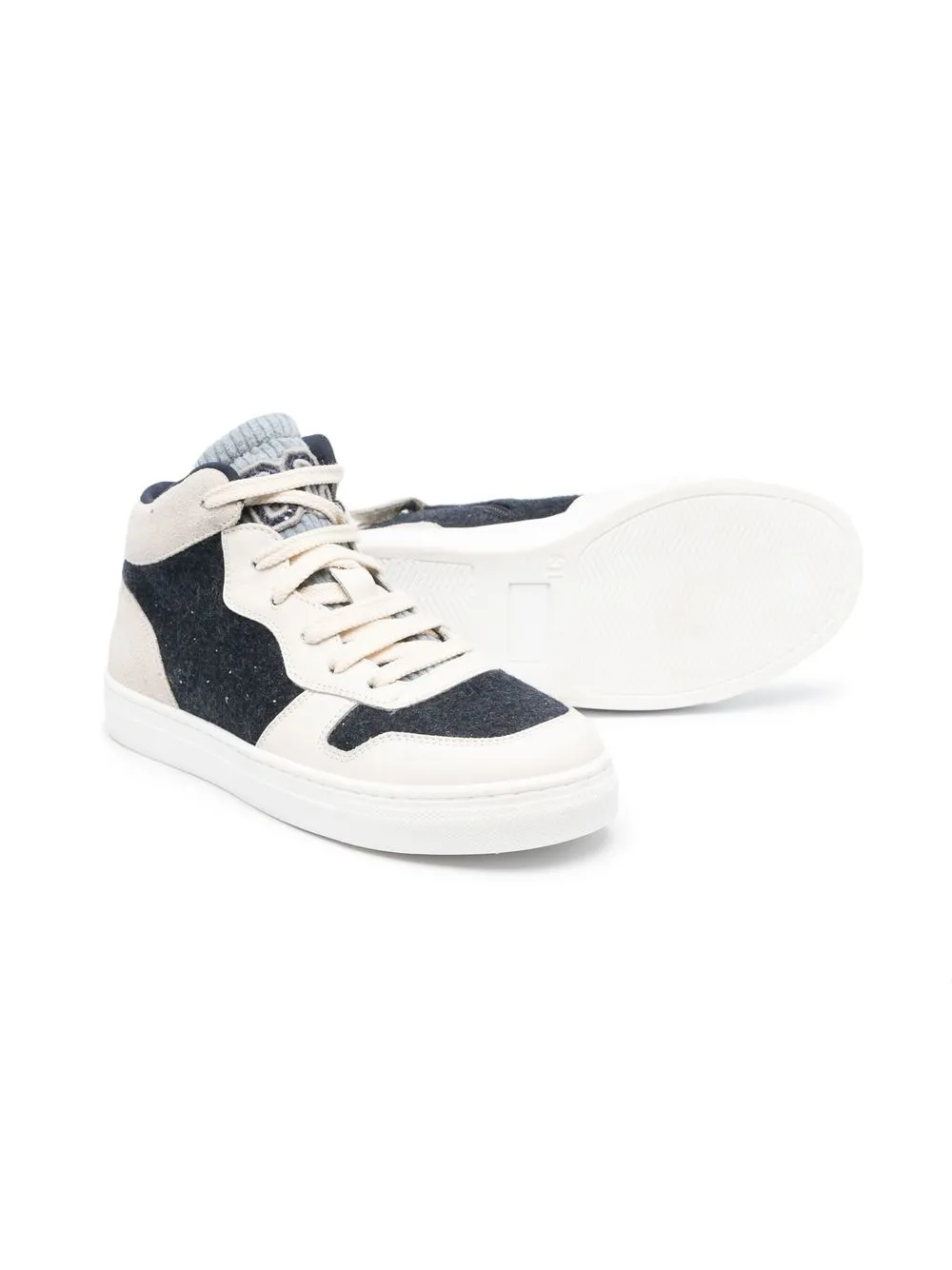 Высокие кроссовки в стиле колор-блок Brunello Cucinelli Kids, нейтральный — фото 2