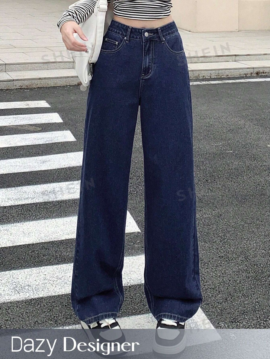 

Женские джинсы Dazy Designer, высокая талия, однотонные, широкие брючины, с косыми карманами Dazy, тёмно-синий