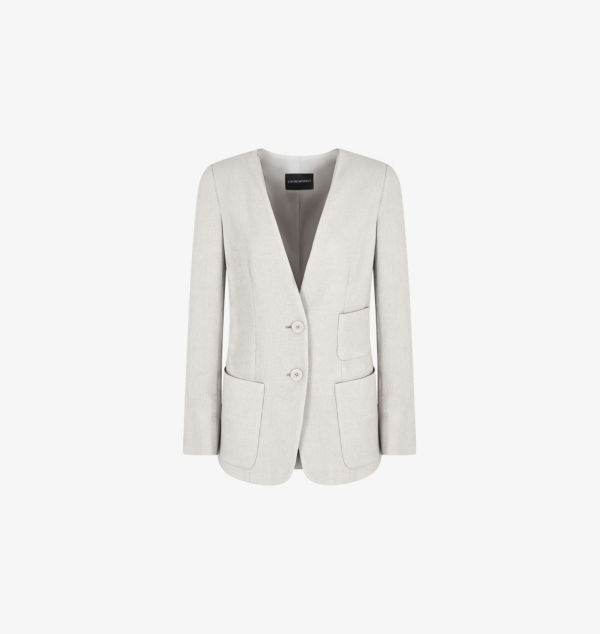 

Однобортный тканый блейзер без лацканов Emporio Armani, серый