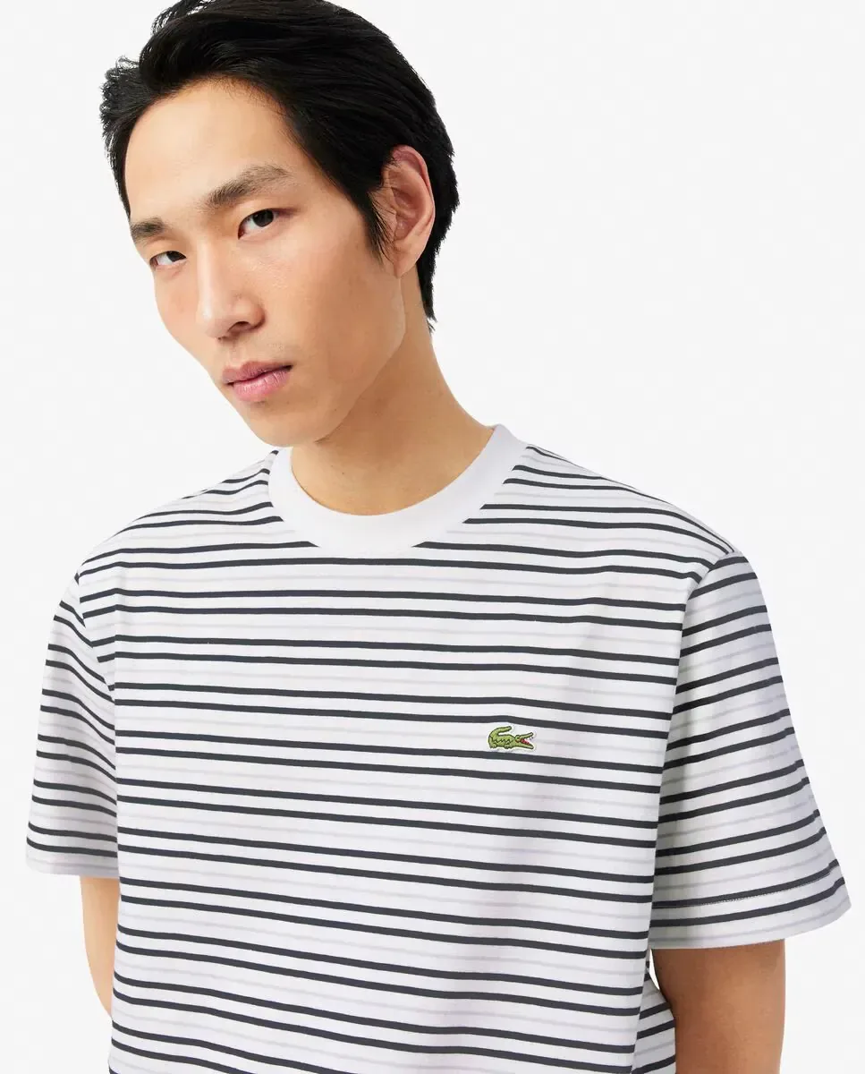 Мужская футболка из плотного хлопка в полоску Lacoste, черный — фото 3