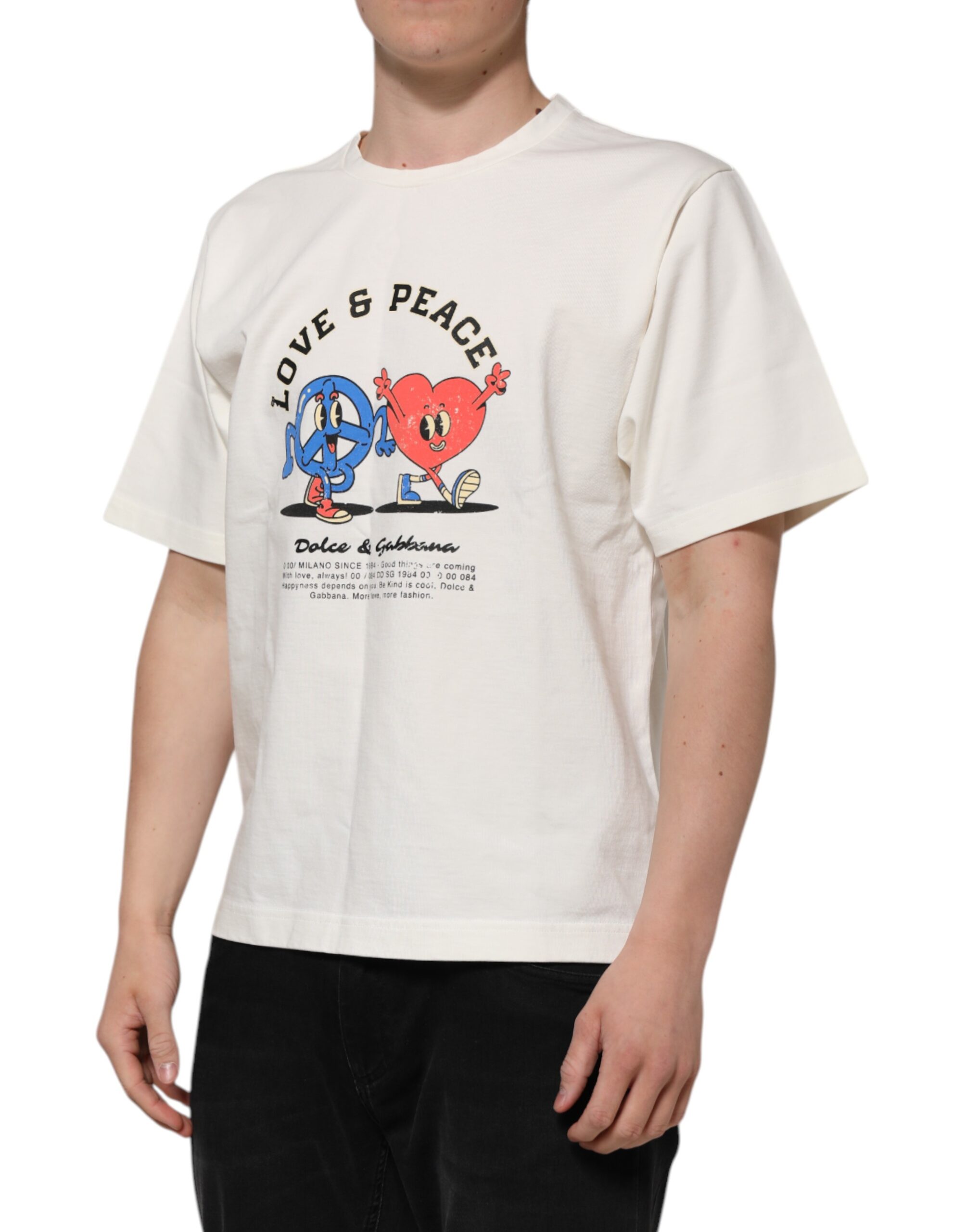 Белая мужская футболка с круглым вырезом Love Peace из хлопка Dolce & Gabbana, белый — фото 2