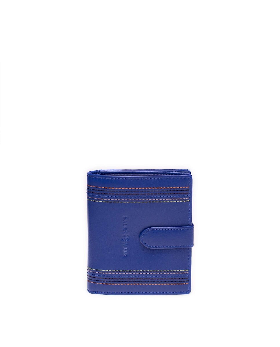 

Средний женский кошелек на кнопке из синей кожи Laura Valle, синий