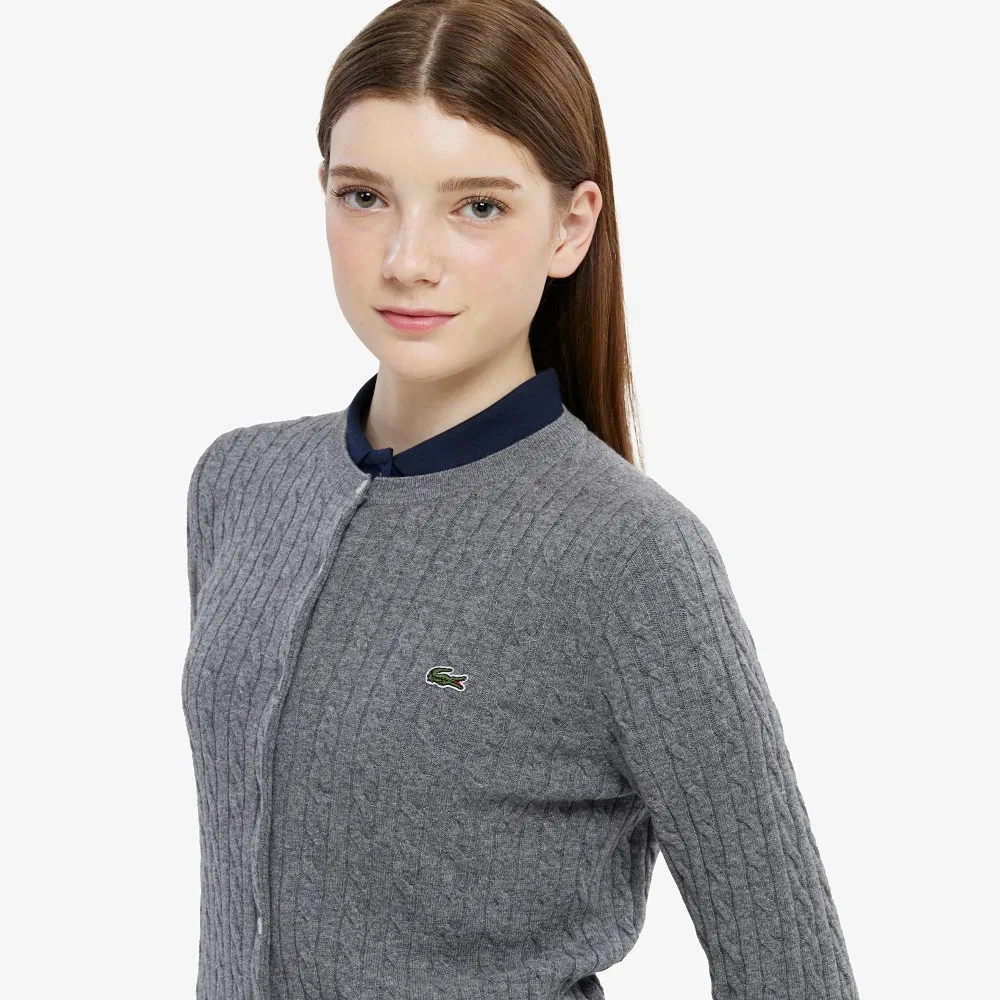 Кардиган женский Lacoste с круглым вырезом, меланжевый серый — фото 2