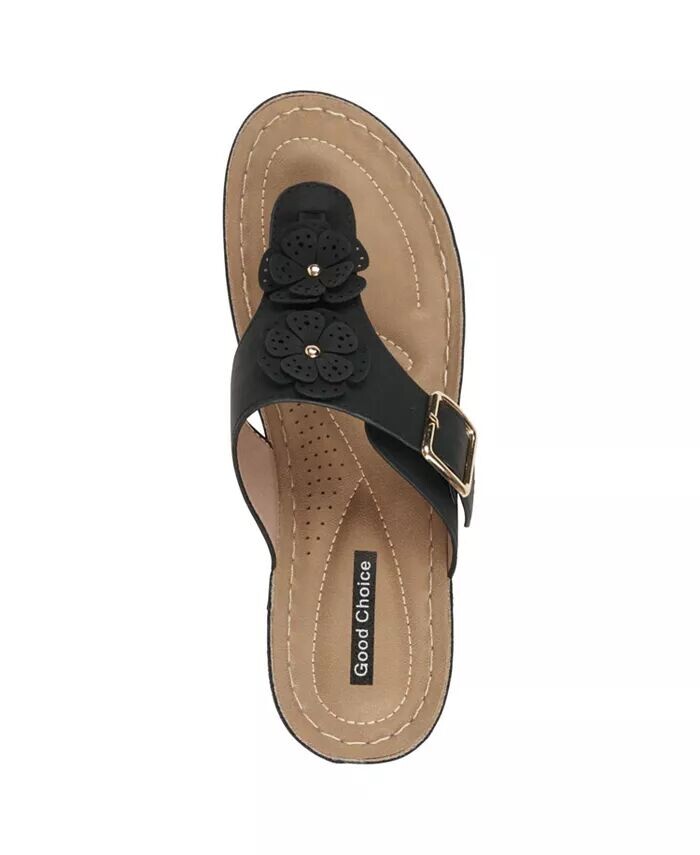 Женские босоножки на танкетке Narbonne с цветочным узором GC Shoes, черный — фото 4