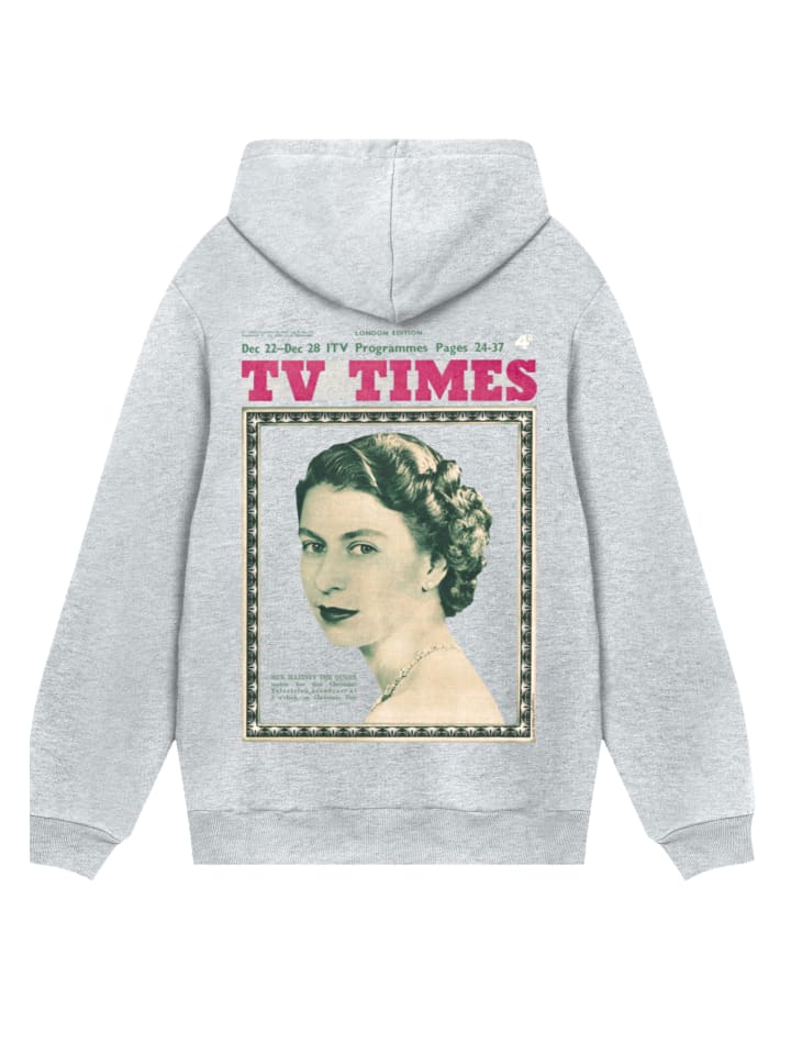 

Толстовка с капюшоном TV Times с изображением королевы Елизаветы II 1957 года, серая в крапинку F4NT4STIC