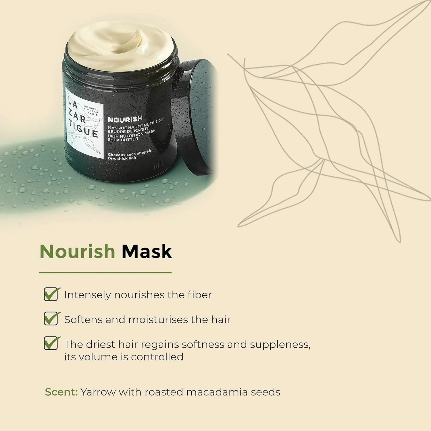 Маска для волос Lazartigue Nourish, питает и смягчает волосы, суперкремовая формула, для сухих и густых волос, веганская, без сульфатов и силиконов 248 мл — фото 3