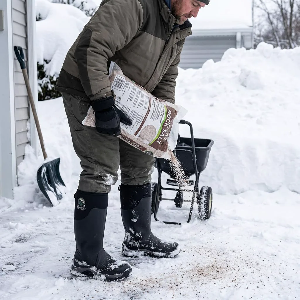 

Мужские утепленные резиновые рабочие сапоги, 6 мм неопрена, водонепроницаемые сапоги для грязи и слякоти на зиму и снег - усиленная двойная подошва, прочная обувь для улицы, фермы, охоты и работы с бетоном TerraTrax, черный