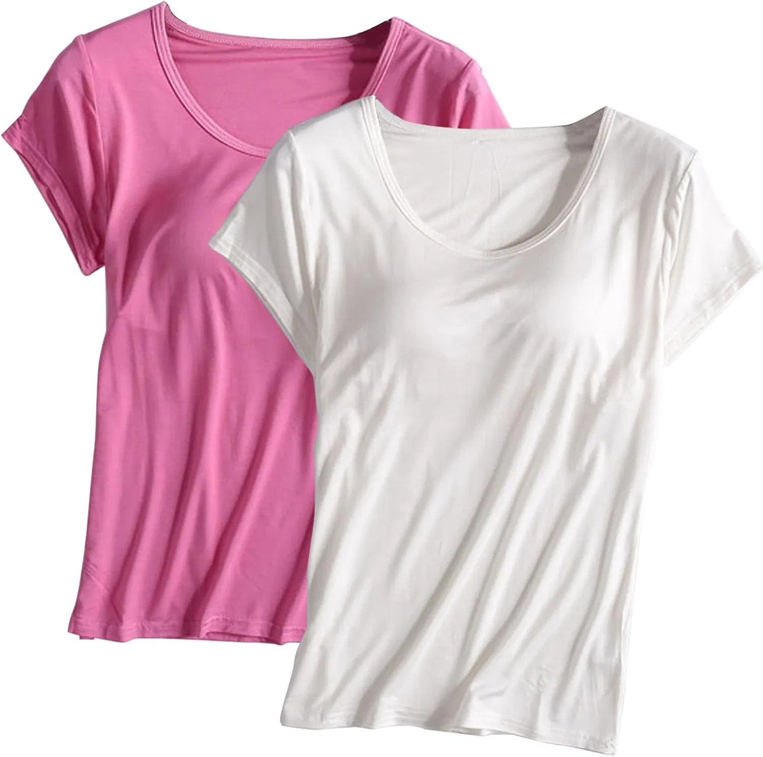 Футболка с встроенным бюстгальтером, 2 шт., Hot Pink + A01 White