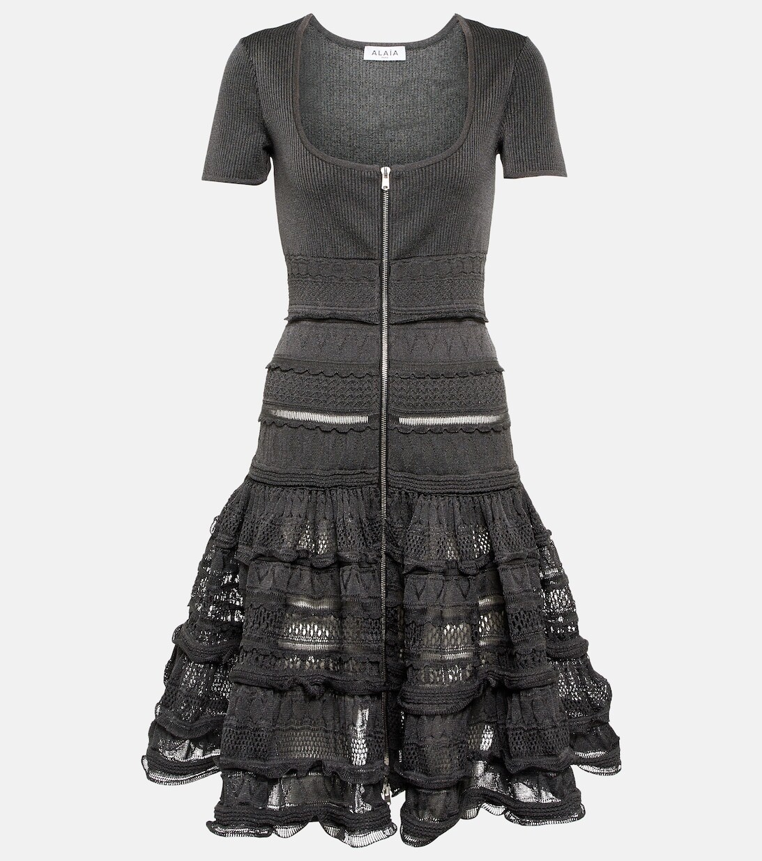 

Трикотажное платье миди с оборками ALAÏA, черный