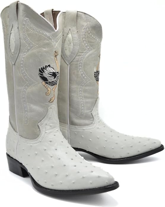 

Мужские кожаные ковбойские ботинки с экзотическим принтом страуса J-носка - цвет зимний белый/костяной Generic