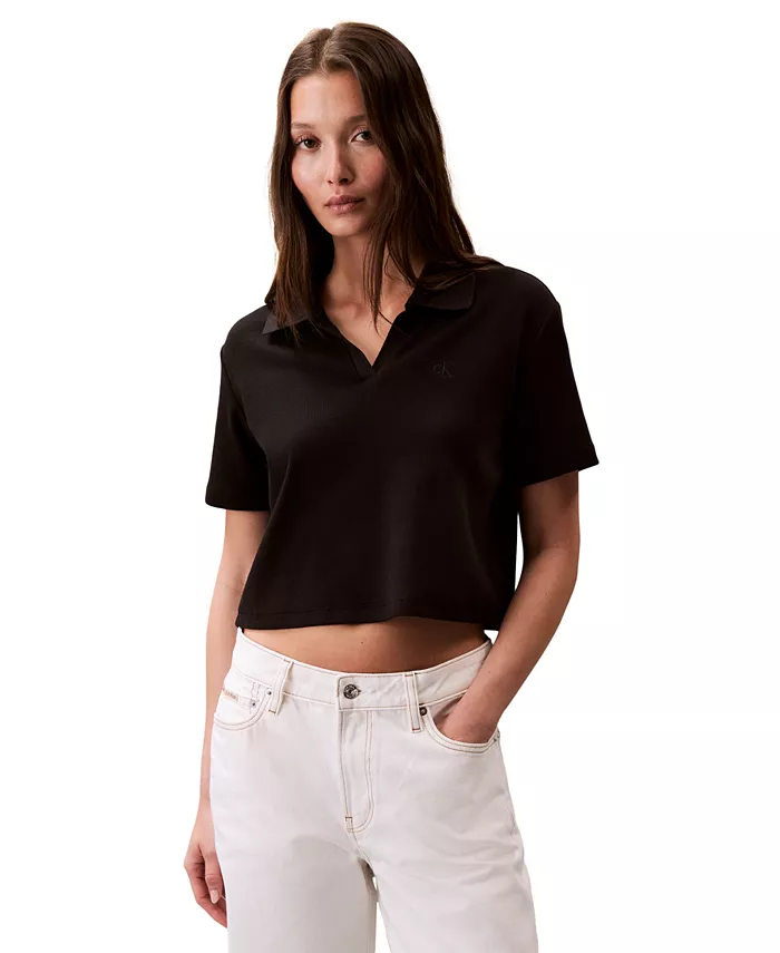

Женская поло с ребристым узором и логотипом Monogram Calvin Klein Jeans, черный