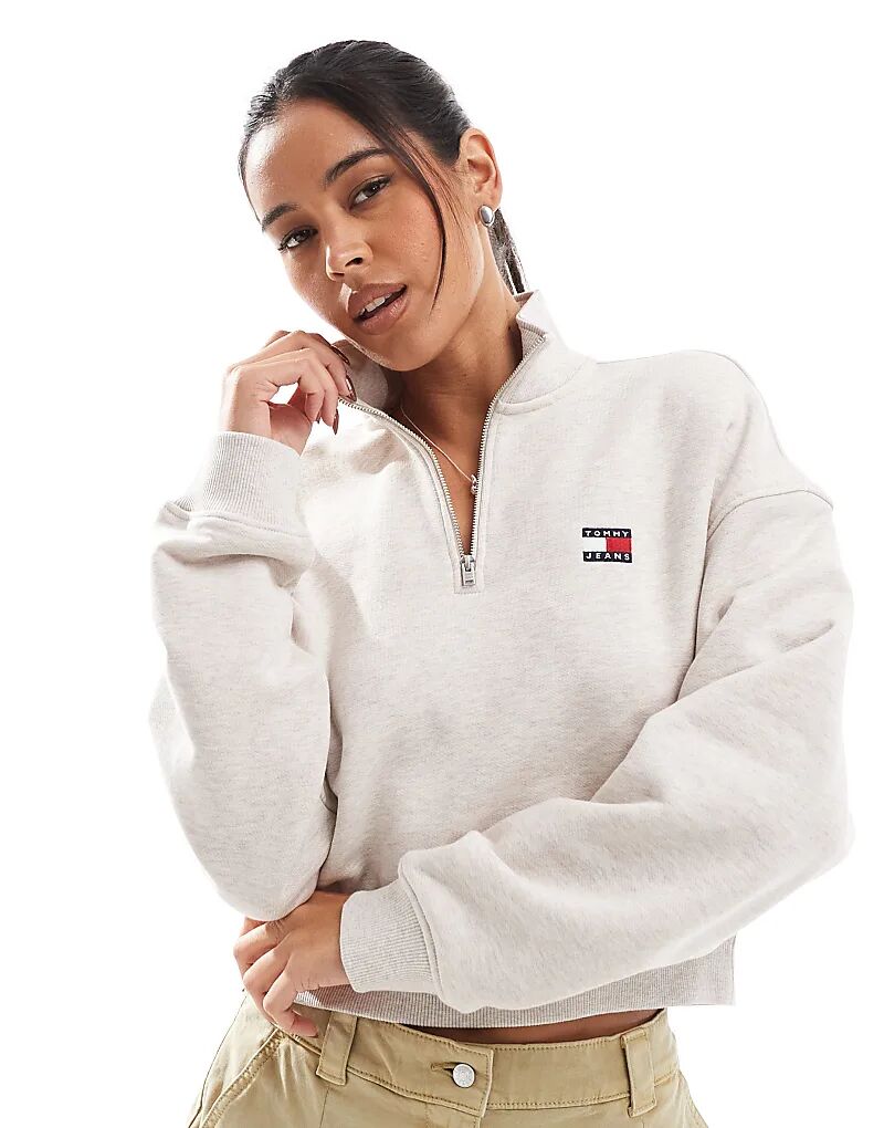 

Укороченная толстовка свободного кроя с застежкой-молнией белого цвета Tommy Jeans