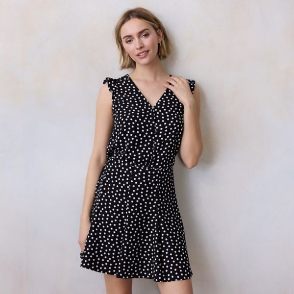 

Женский топ с V-образным вырезом и рюшами на плечах Lc Lauren Conrad, цвет black cheery dot
