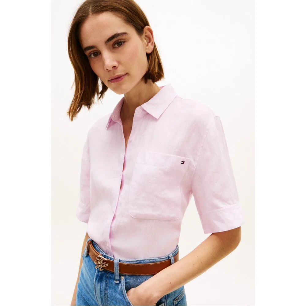 Женская льняная рубашка Essential светло-розовая от Tommy Hilfiger Women — фото 4